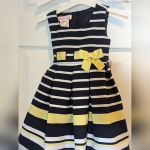 Blue white and yellow striped toddler dress